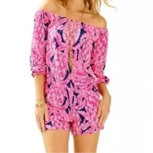 Lilly Pulitzer Lana Long Sleeve Off the Shoulder Romper‎